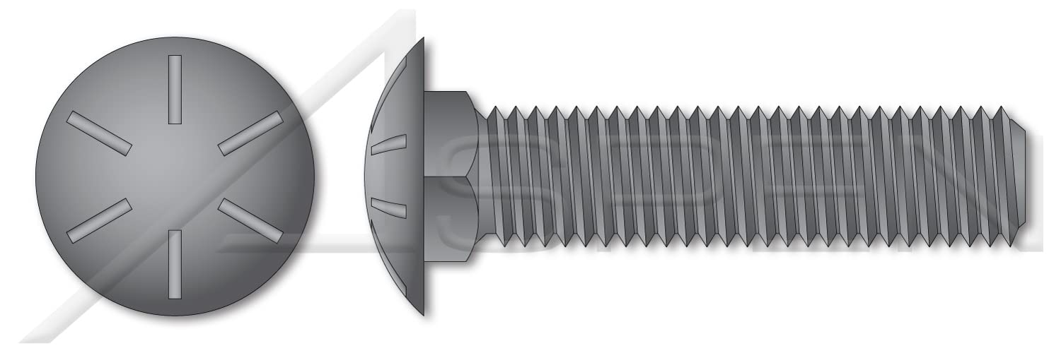 (100 pcs) 1/2'-13 X 5, Carriage Bolts, Round Head, Square Neck, Full Thread, Grade 8 Steel