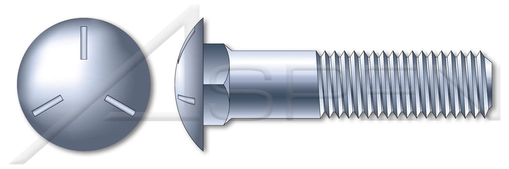 (10 pcs) 1/2'-13 X 15, Carriage Bolts, Round Head, Square Neck, Part Thread, Grade 5 Steel, Zinc
