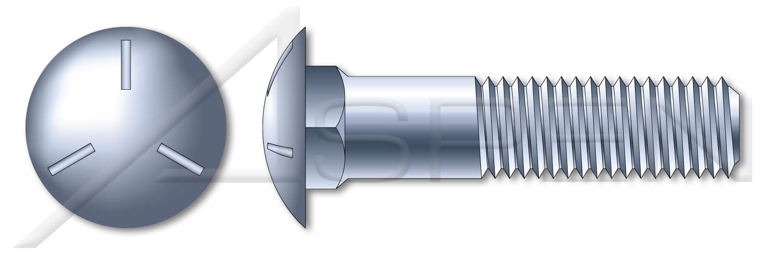 (10 pcs) 1/2'-13 X 15, Carriage Bolts, Round Head, Square Neck, Part Thread, Grade 5 Steel, Zinc