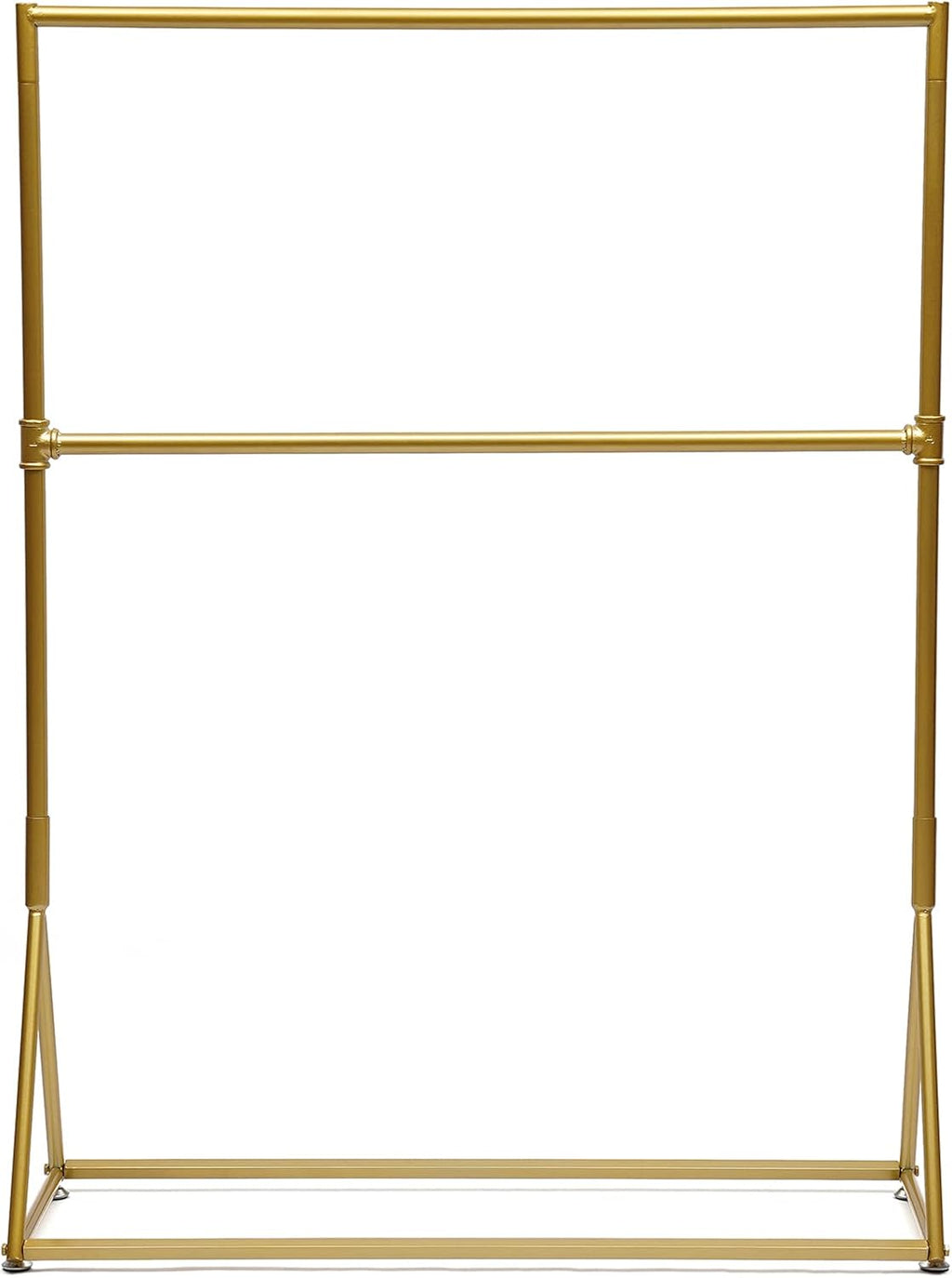 47.2x15.7x62.9 Inch Portable Iron Durable 2 Tier Clothes Rack, Heavy Duty Portable Closet, Retro Freestanding Gold Garment Rack For Hanging Shirts Coats Suits Pants Gold