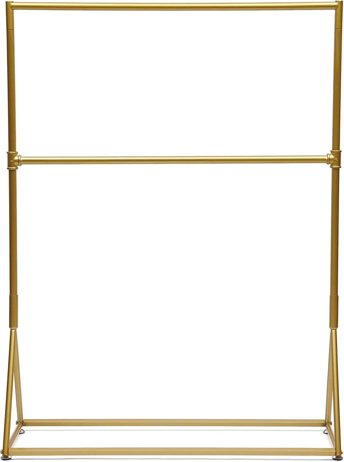 47.2x15.7x62.9 Inch Portable Iron Durable 2 Tier Clothes Rack, Heavy Duty Portable Closet, Retro Freestanding Gold Garment Rack For Hanging Shirts Coats Suits Pants Gold