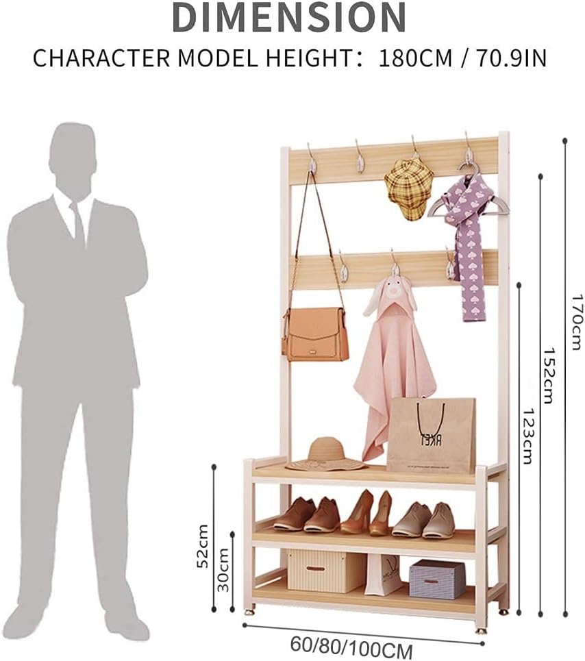 Generic Heavy Clothes Rails Metal Coat Rack Stand, Freestanding Garment Rack With Shoe Storage Bench And Hooks, For Bedroom Office Entryway/C/100Cm (A 100Cm)