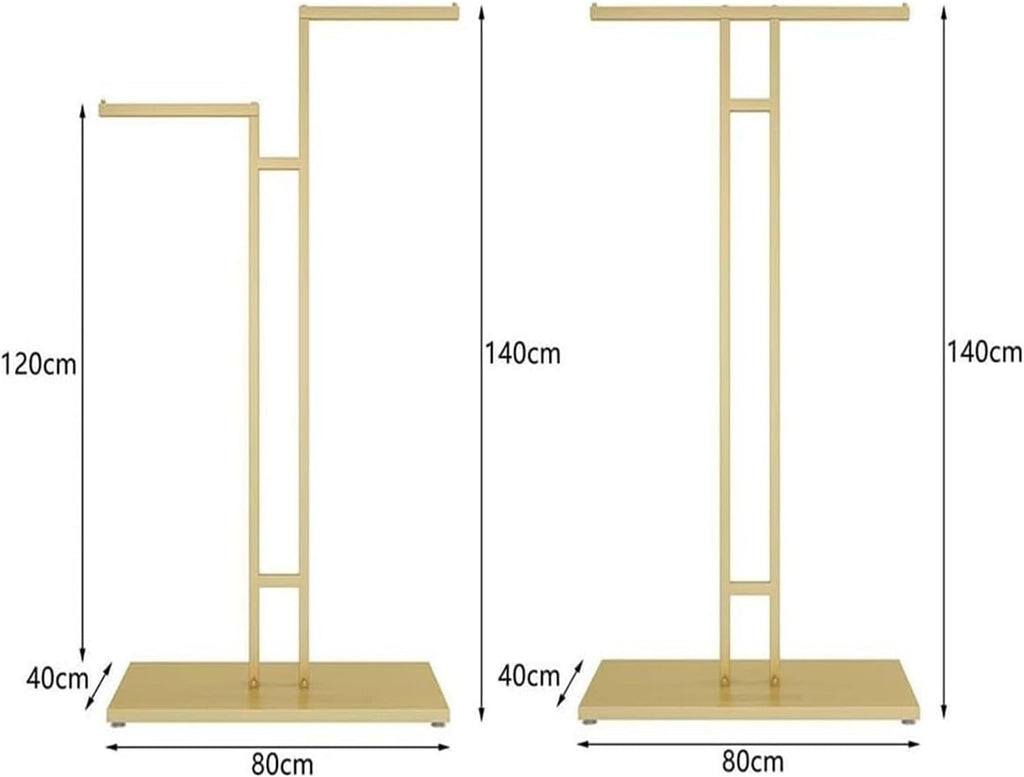 Clothes Rail Garment Rack Garment Rack T-Shaped Hanging Rod Set of 2, Clothing Retail Store Display Stands Freestanding Metal Garment Racks 2-Way Suit Shirt Clothing Ra, Gold-2PCS