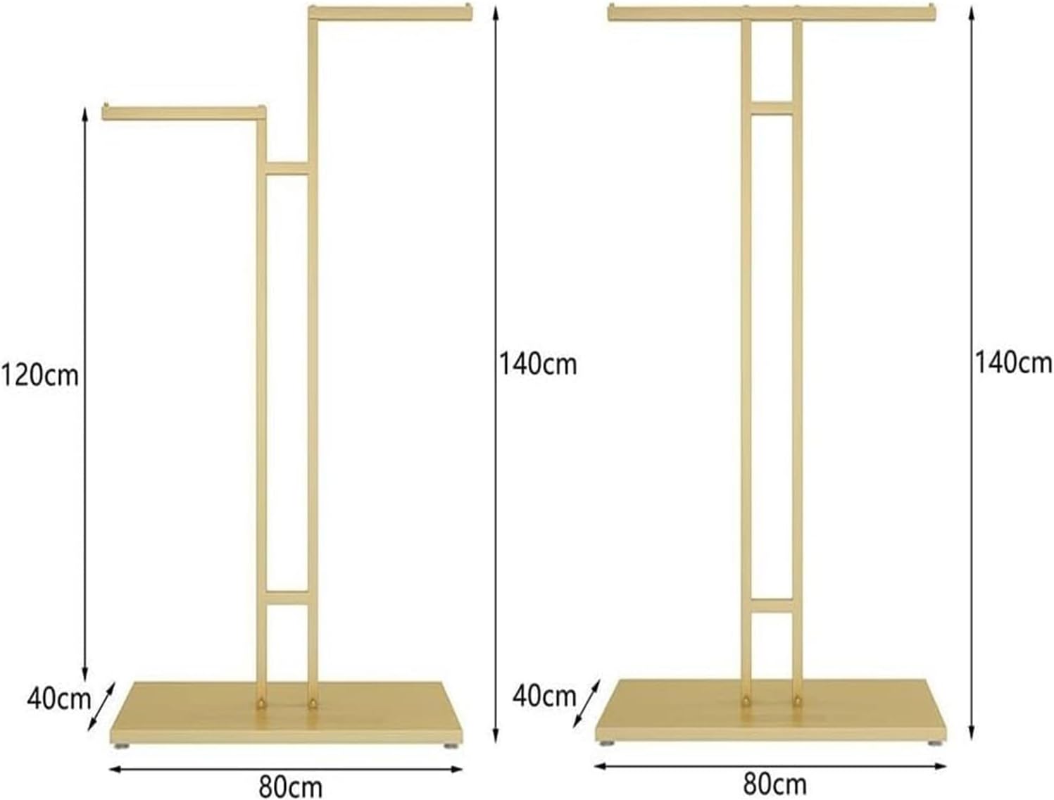 Clothes Rail Garment Rack Garment Rack T-Shaped Hanging Rod Set of 2, Clothing Retail Store Display Stands Freestanding Metal Garment Racks 2-Way Suit Shirt Clothing Ra, Gold-2PCS