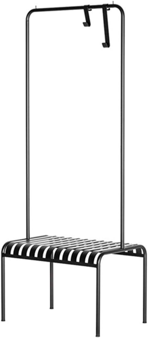Nordic Coat Hanger, Freestanding Display Stand with 1 Metal Bench, Single-Rail Garment Rack for Coats, Shirts, Trousers, Bags, for Entryway, Bedroom