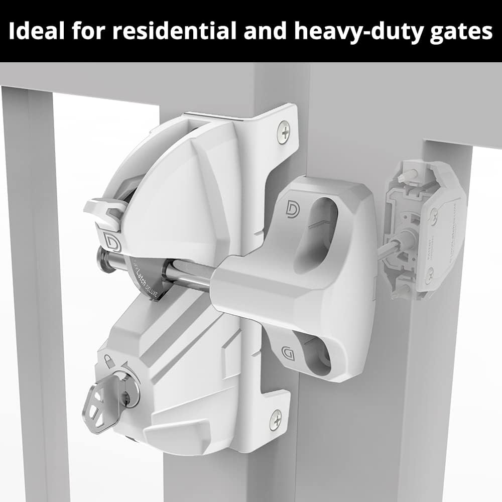 D&D Technologies LLD3KDWT LokkLatch Deluxe Series 3, Premium Privacy and Security Gate Latch, Key Lockable on Both Sides of Gate, for Square Gate Frame and Post, Metal, Wood, Vinyl Fences, White
