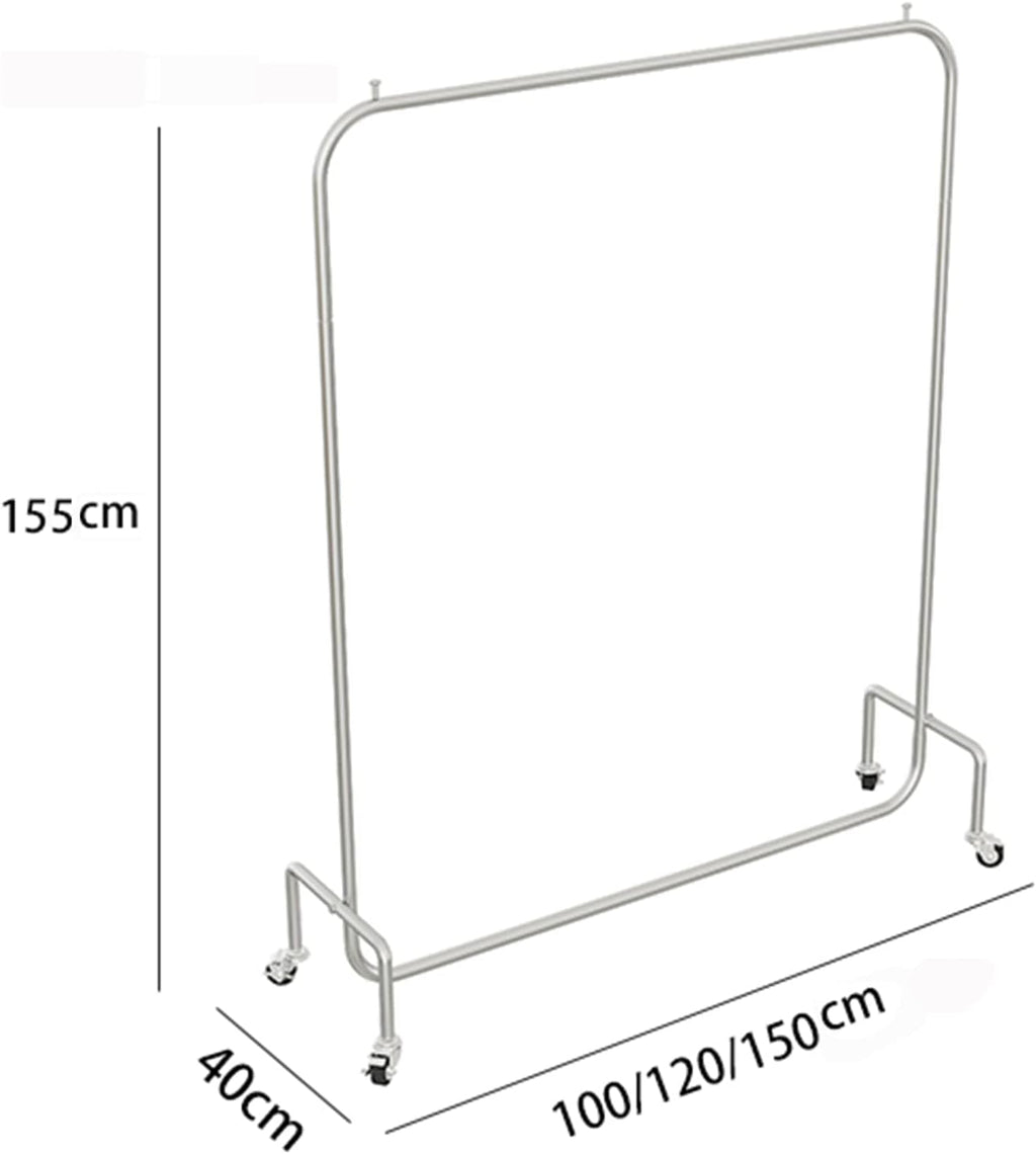 Heavy Duty Coat Rack, Garment rack Silver Stainless Steel Clothing Rack On Wheels Heavy Duty Clothes Rails For Bedrooms And Laundry Rooms Freestanding Hanger Single Rod Coat Rack ( 120X40X150CM)