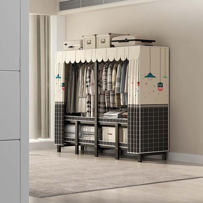 HUHJYUGE Wardrobe Closet with Cover, Portable Wardrobe Closet for Bedroom, Freestanding Clothes Garment Rack, Clothes Storage Organizer Shelves, Heavy Duty Closet Storage Organizer, for Cloakroom