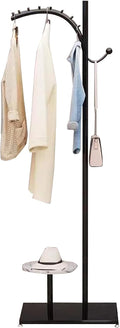 Heavy Duty Coat Rack, Garment Rack Modern Clothes Display Rack for Boutique Retail, Freestanding Small Coat Rack with Hooks Ans Shelves, for Hanging Clothes, Bag, Space Saving Clothing Rack (Black)