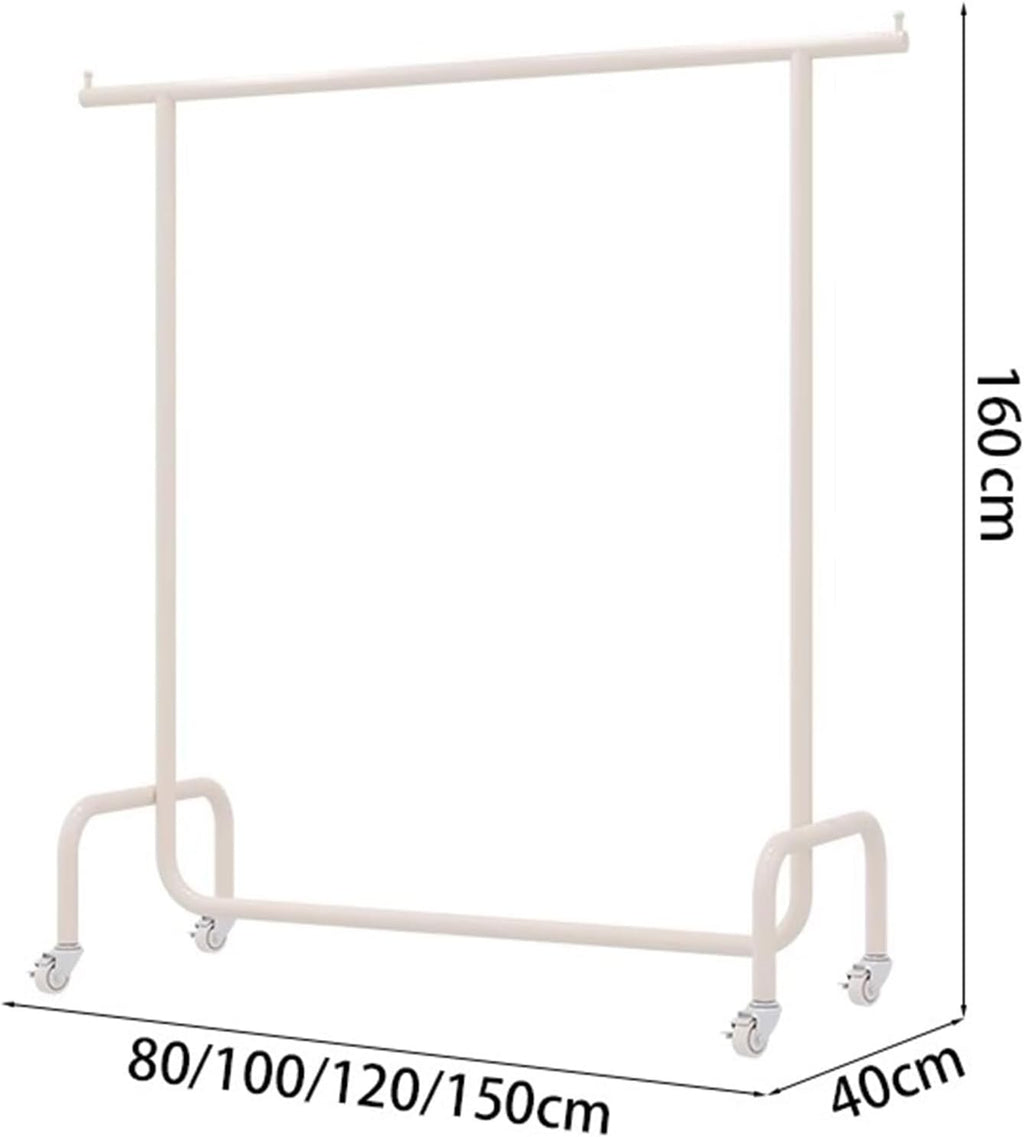 Heavy duty Garment rack White Metal Clothing Rack With Wheels, Commercial Heavy Duty Clothes Rail For Hanging Clothes, Freestanding Clothes Display Rack, Single Rod Coat Rack For Bedrooms ( 80X40X160
