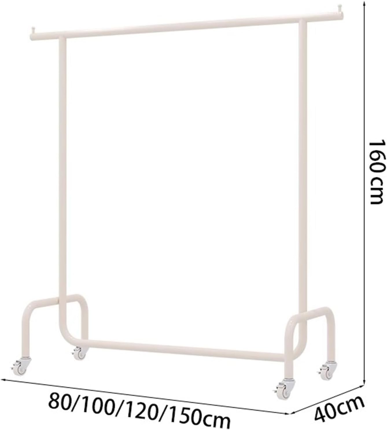 Heavy duty Garment rack White Metal Clothing Rack With Wheels, Commercial Heavy Duty Clothes Rail For Hanging Clothes, Freestanding Clothes Display Rack, Single Rod Coat Rack For Bedrooms ( 150X40X16