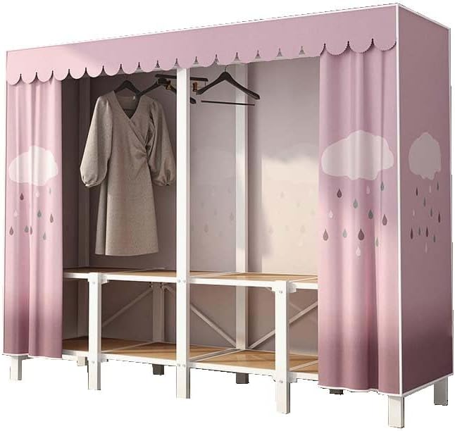 HUHJYUGE Portable Closets for Hanging Clothes, Free Standing Cloth Rack with Cover, Heavy Duty Wardrobe Metal Garment Rack, Spacious Large -Capacity Storage Space, for Bedroom Living Room