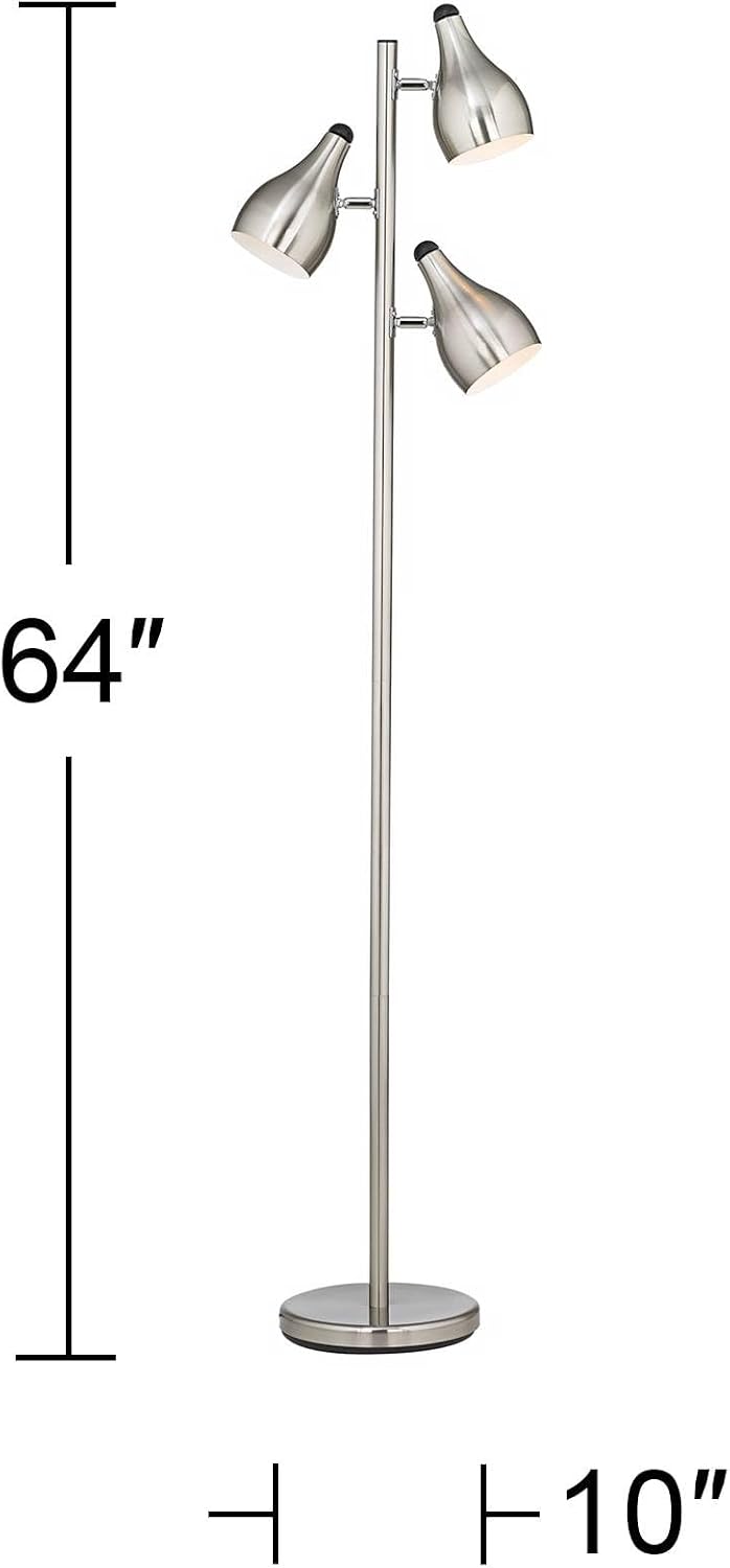 360 Lighting Trac Modern 64' Tall Standing Floor Lamps Set of 2 Lights Tree-Style Task 3-Light Adjustable Silver Metal Brushed Steel Finish Living Room Bedroom House Reading Office Home Decor Dining