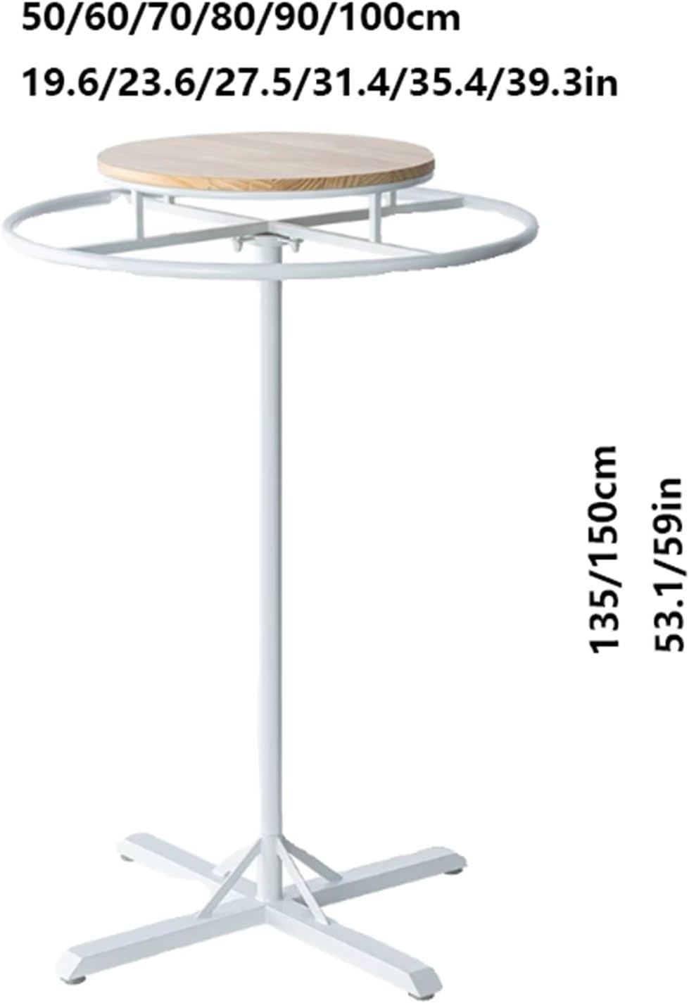 Freestanding Garment Rack, Metal, Commercial Clothes Display Stand, Heavy Duty, 360° Rotating, for Retail Boutiques Home, Laundry Room, 53/59in(White,60 * 135cm)