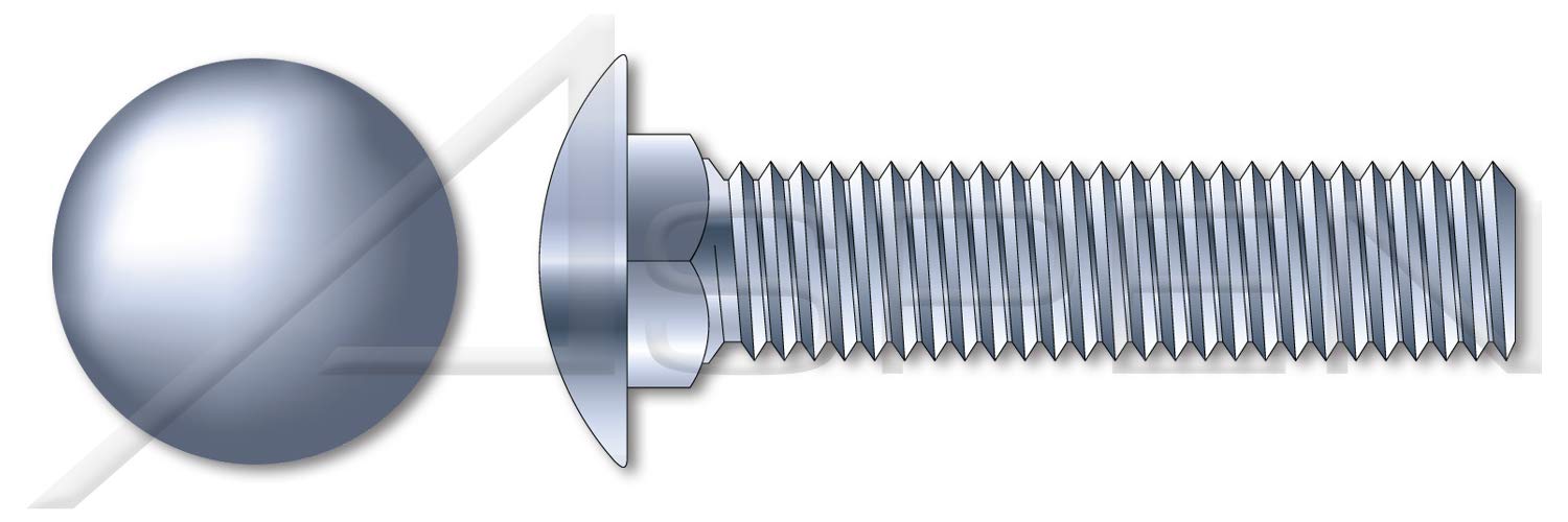 (100 pcs) 1/2'-13 X 4, Carriage Bolts, Round Head, Square Neck, Full Thread, A307 Steel, Zinc