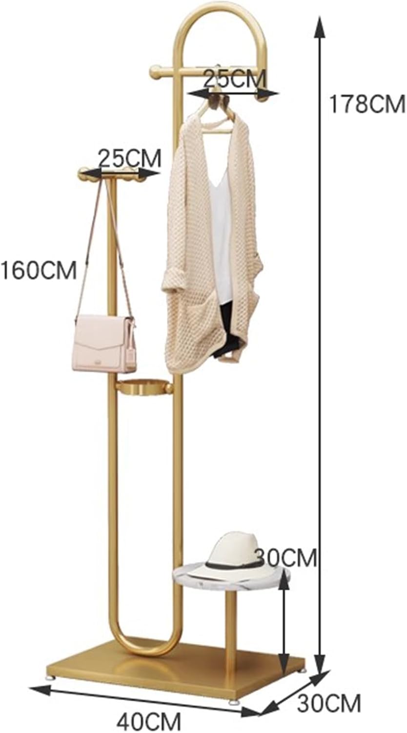 Heavy Duty Coat Rack, Garment Rack Heavy Duty Metal Clothing Rack for Hanging Clothes, Bag, Freestanding Clothes Display Rack for Boutique Retail, Space Saving Coat Rack for Bedroom, Gold