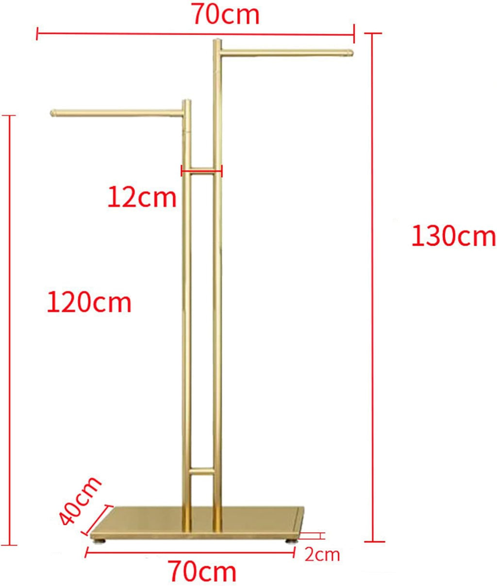 Boutique Metal Hanger Garment Display Stand, Creative Gold 2-Way Clothing Rack with Straight Arms Entrance Porch Hanging Garment Rack, Suit Shirts Freestanding Garment Rack Display Stand (Gold High a