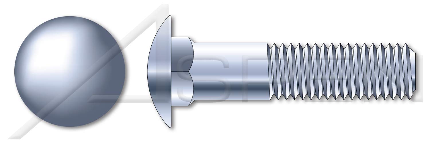 (10 pcs) 1/2'-13 X 22, Carriage Bolts, Round Head, Square Neck, Part Thread, A307 Steel, Zinc