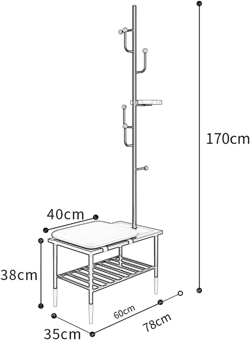 Generic Exquisite Clothes Rail Rack Coat Rack Shoe Bench 3 In 1 Freestanding Garment Rack With 6 Side Hooks Storage For Bedroom Living Room Entryway (Color : White) (White)