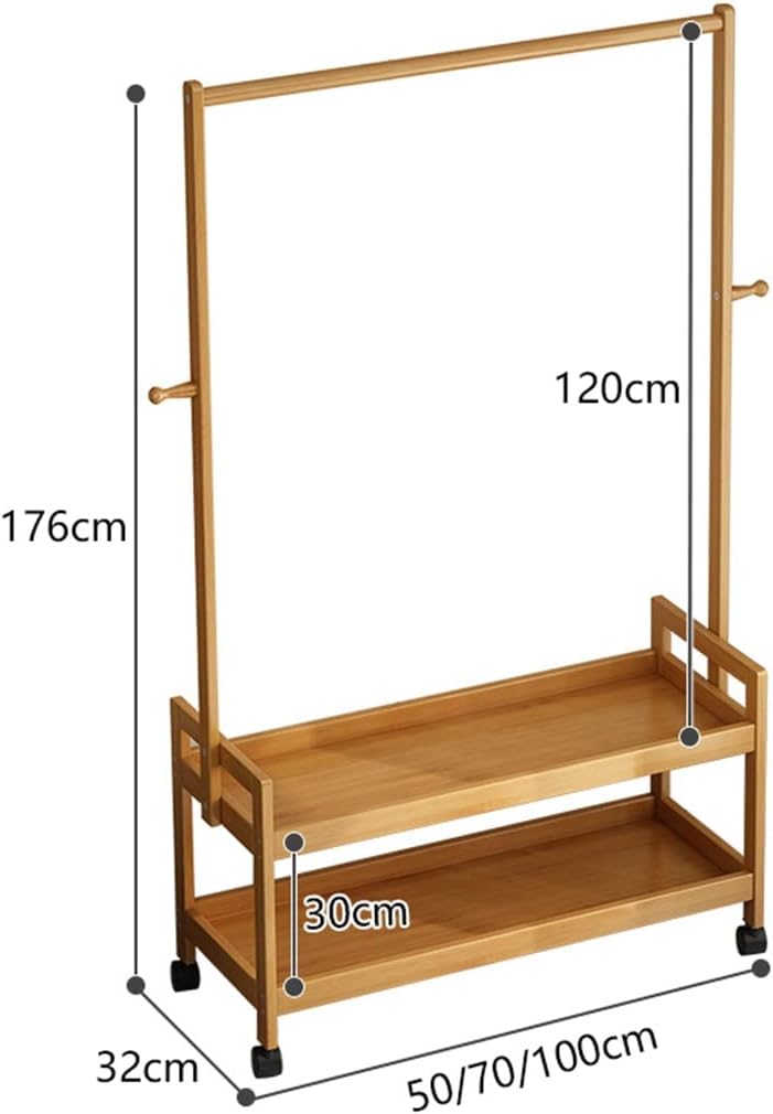 Heavy Duty Freestanding Garment Rack, Bedroom Bamboo Clothing Rack, Space Saver, Hanger Clothes, 58 * 41 * 165cm