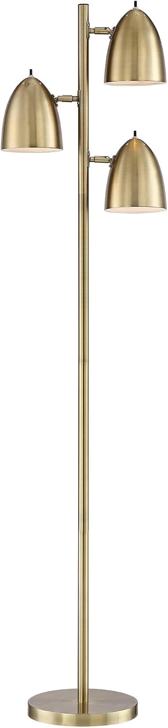 360 Lighting Aaron Mid Century Modern 64' Tall Standing Floor Lamps Set of 2 Lights Tree Task Adjustable 3-Light Gold Metal Aged Brass Finish Living Room Bedroom House Reading Office Home Decor