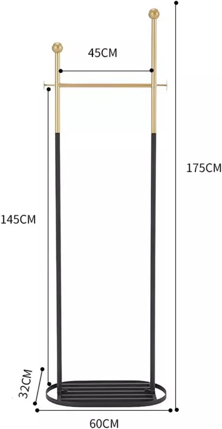 Heavy Duty Coat Rack, Garment Rack Freestanding Coat Rack with Shelves and 2 Hooks, 3-in-1 Metal Clothing Rack for Hanging Clothes, Space Saving Clothes Organizer for Hallway (Gold Black)