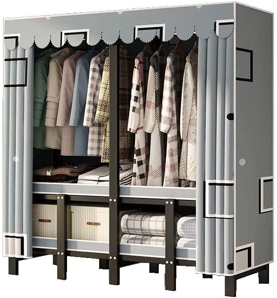 HUHJYUGE Wardrobe Closet with Cover, Portable Wardrobe Closet for Bedroom, Freestanding Clothes Garment Rack, Clothes Storage Organizer Shelves, Heavy Duty Closet Storage Organizer, for Cloakroom