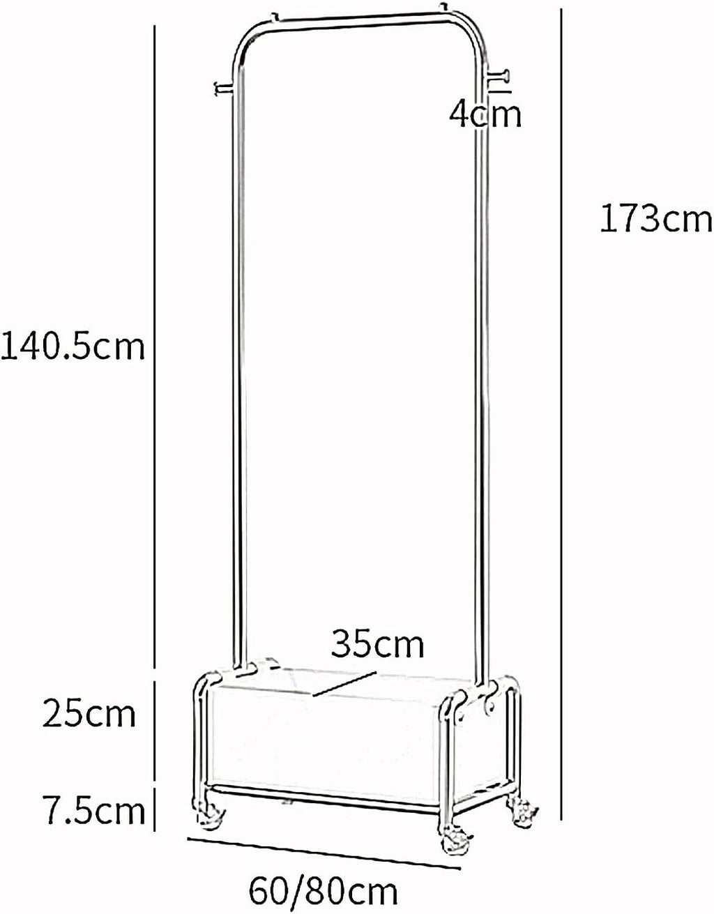 Heavy duty Garment rack Freestanding Coat Rack With Wheels, Metal Clothing Racks with Removable PU Storage Box And 2 Hook, Space-saving Clothes Organizer For Entrance, Bedroom (White 80X35X173CM)
