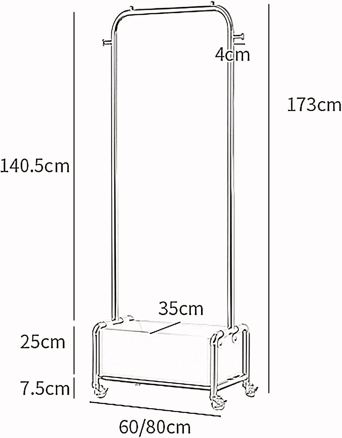 Heavy duty Garment rack Freestanding Coat Rack With Wheels, Metal Clothing Racks with Removable PU Storage Box And 2 Hook, Space-saving Clothes Organizer For Entrance, Bedroom (White 80X35X173CM)