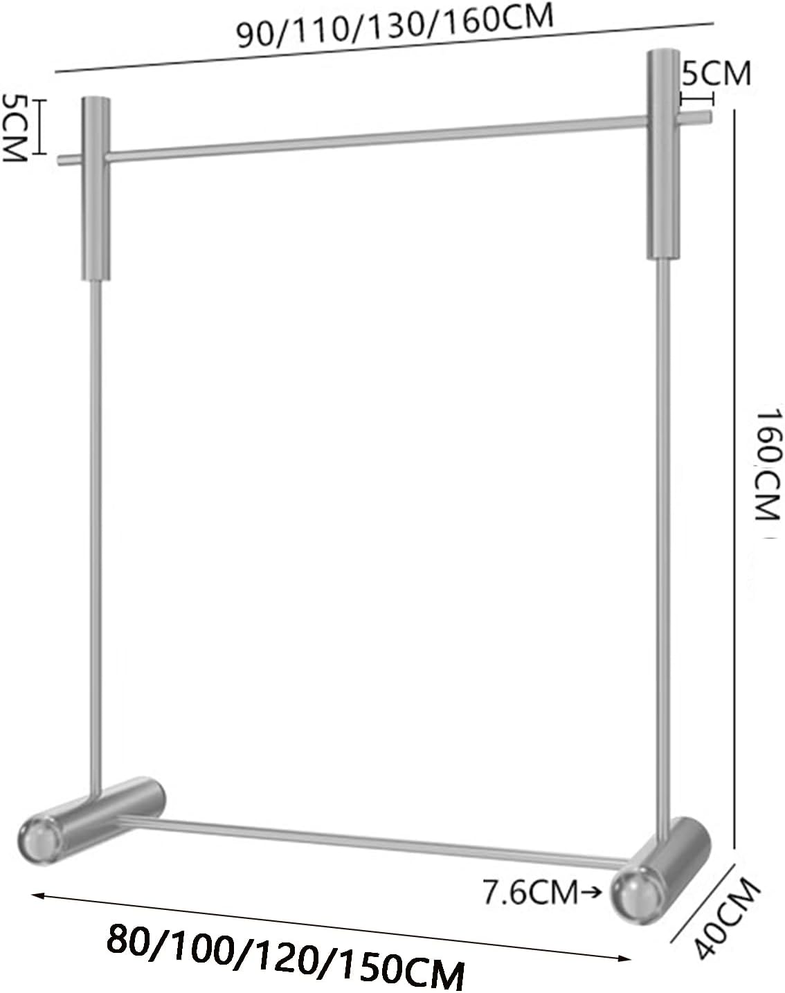 Heavy Duty Coat Rack, Garment Rack Heavy Duty Clothing Rack for Hanging Clothes, Silver Stainless Steel Frame, Commercial Clothes Rail for Display and Organization, Freestanding Coat Rack (80X40X160