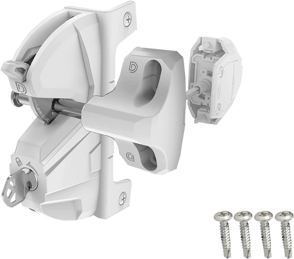 D&D Technologies LLD3KDWT LokkLatch Deluxe Series 3, Premium Privacy and Security Gate Latch, Key Lockable on Both Sides of Gate, for Square Gate Frame and Post, Metal, Wood, Vinyl Fences, White