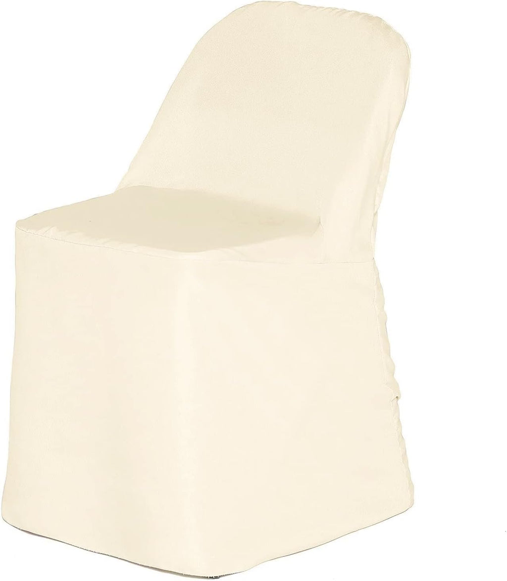 Tableclothsfactory 50PCS Beige Linen Polyester Folding Chair Cover Dinning Chair Slipcover for Wedding Party Event Banquet Catering