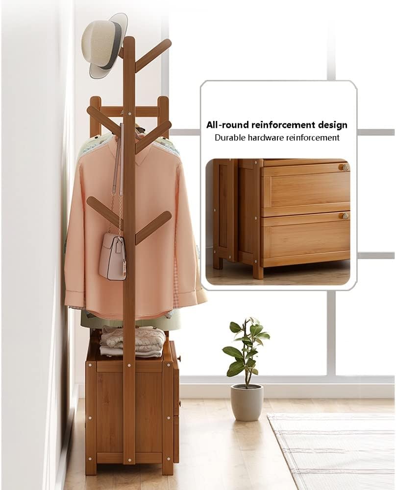 Wooden Coat Stand, Free-Standing Garment Rack, Clothings Organizer, Storage Shoe Rack, 80X30X138CM