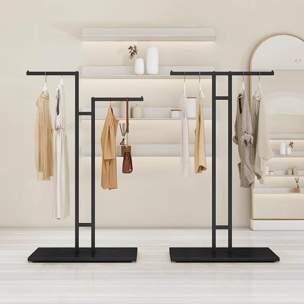 Garment Rack T-Shaped Hanging Rod Set of 2, Clothing Retail Store Display Stands Freestanding Metal Garment Racks 2-Way Suit Shirt Clothing Rack for Boutique/Laundry,
