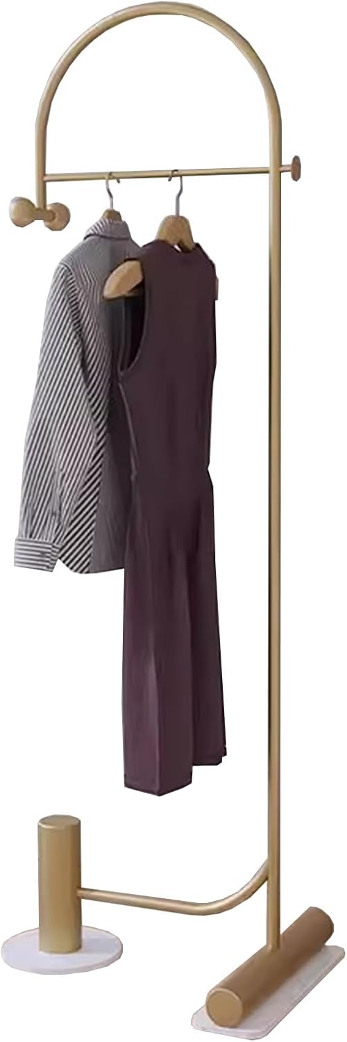 Heavy duty Garment rack Heavy Duty Clothing Rack With Marble Base, 2-in-1 Multifunctional Metal Coat Rack With 2 Hooks, Freestanding Space-saving Clothes Organizer For Bedroom And Office (Gold )