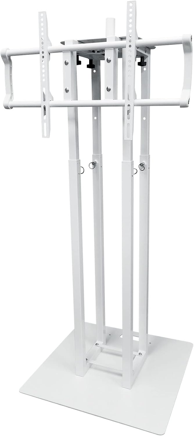 Rockville RTP33-TV Pro White Totem Stand 220 lbs DJ Speaker/Lighting/TV Mount, Detachable TV Mount, Adjustable 39-69 inch Height, Black/White Scrims, for DJs and Event Planners, 2-Piece