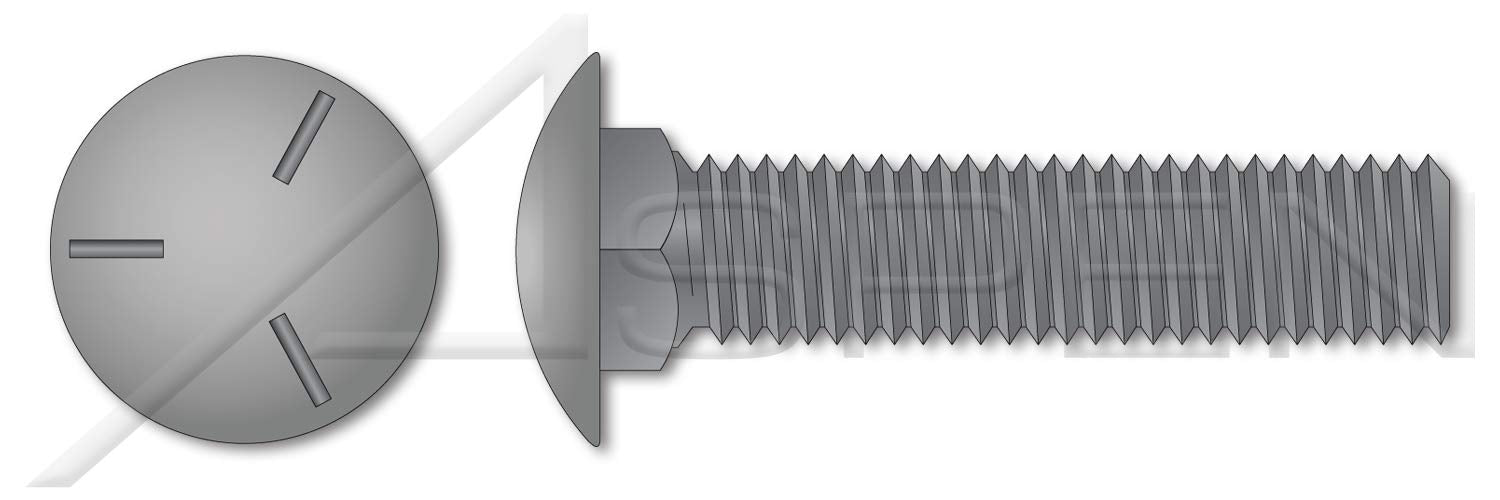 (180 pcs) 1/2'-13 X 4, Carriage Bolts, Round Head, Square Neck, Undersized Body, Full Thread, Grade 5 Steel, Plain