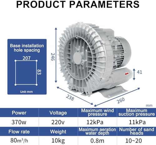 Single/Three Phase Vortex Ring Blower, 220V/380V Regenerative Vacuum Pump, Industrial Electric Air Pump for Dust Removal & Factory Ventilation (250W/380V)