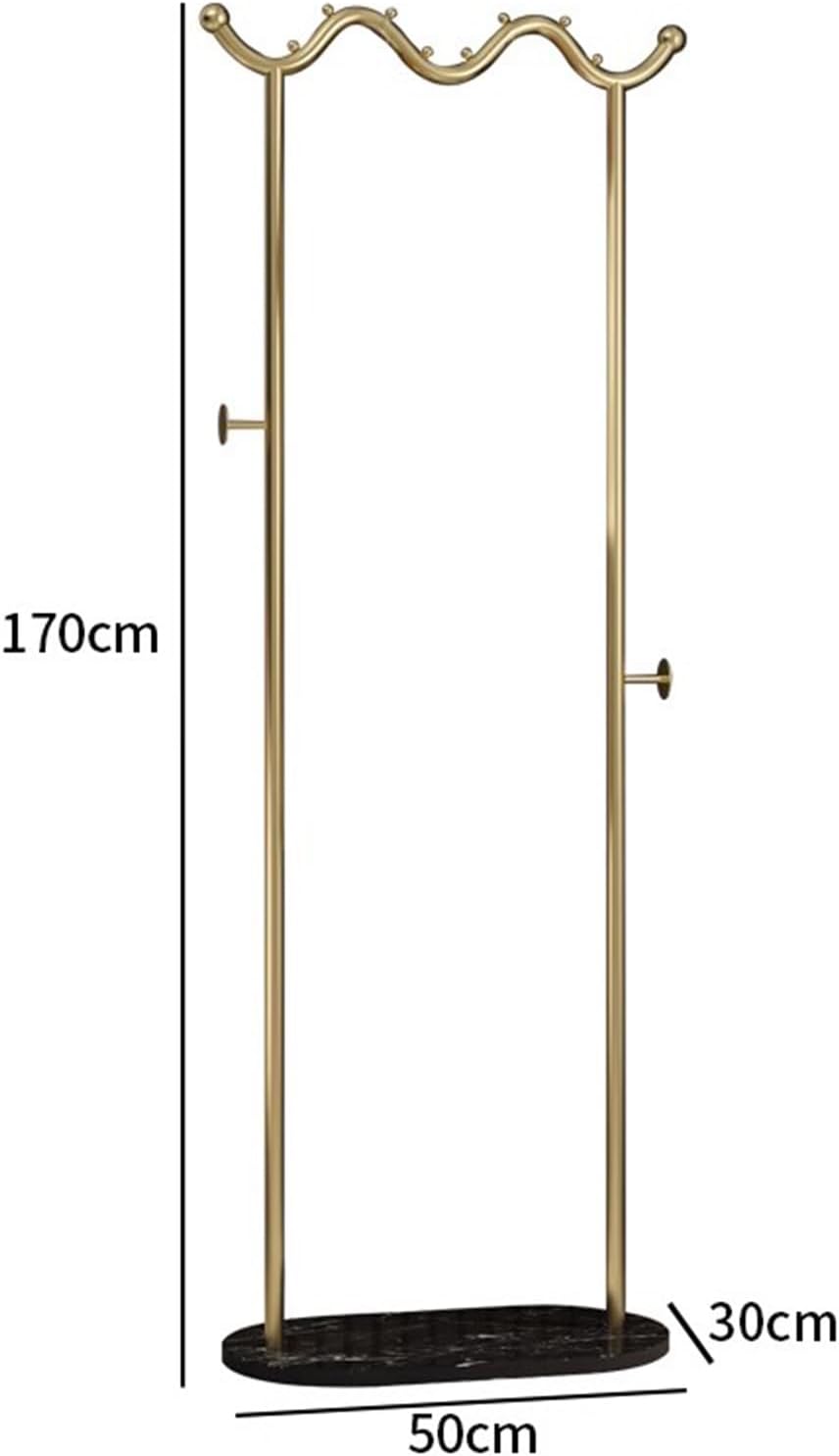 Heavy duty Garment rack Modern Metal Clothing Rack With Marble Base, Freestanding Coat Rack With Hanging Rod And 2 Hooks, Space Saving Clothes Organizer For Bedroom And Office, 50X30X170CM (Gold+blac