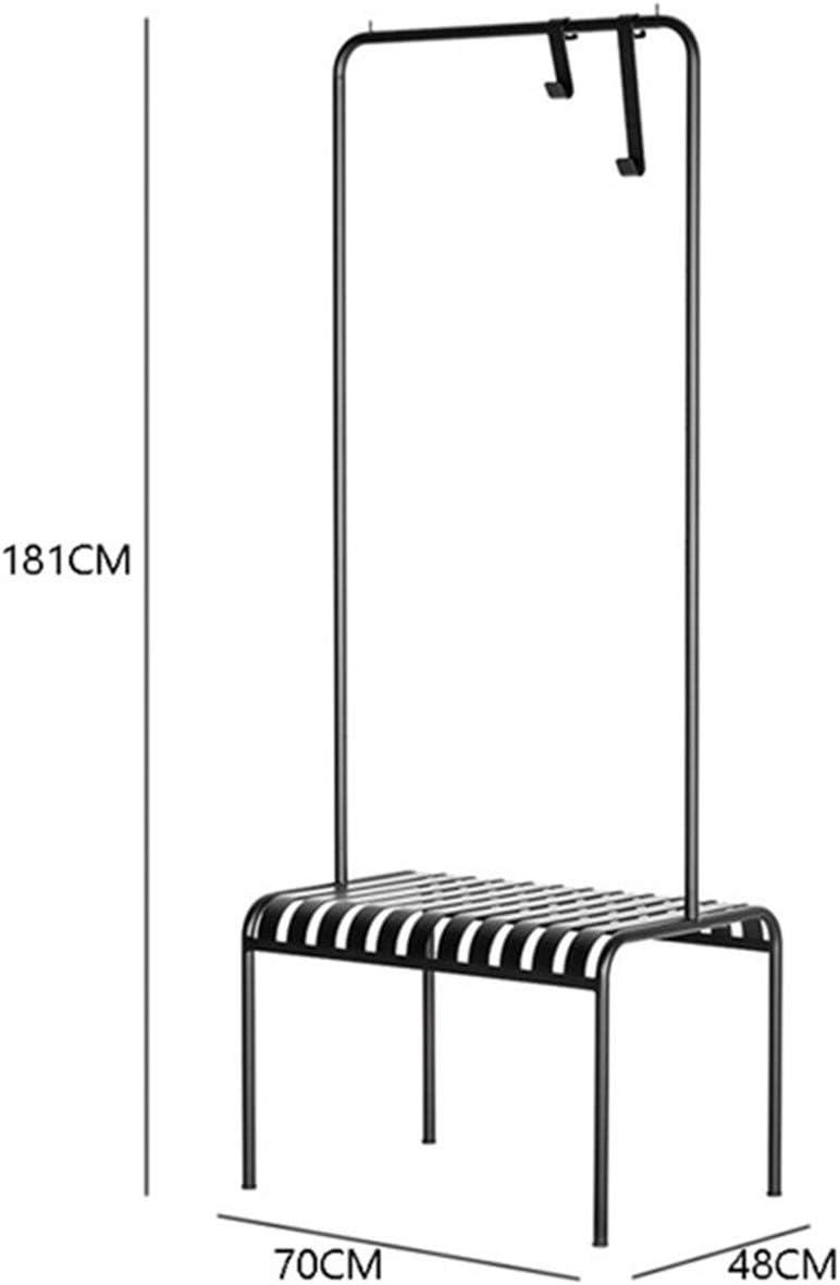 Nordic Coat Hanger, Freestanding Display Stand with 1 Metal Bench, Single-Rail Garment Rack for Coats, Shirts, Trousers, Bags, for Entryway, Bedroom