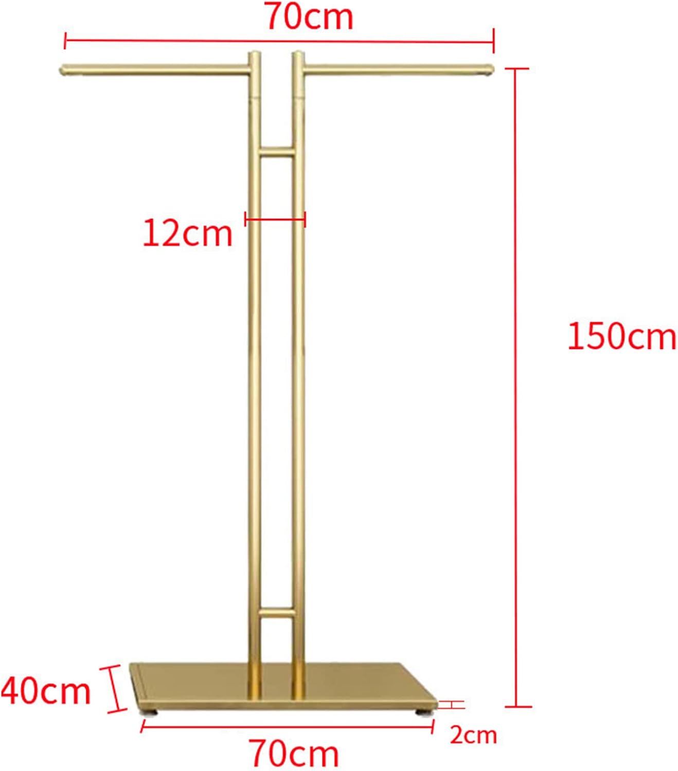 Boutique Metal Hanger Garment Display Stand, Creative Gold 2-way Clothing Rack With Straight Arms Entrance Porch Hanging Garment Rack, Suit Shirts Freestanding Garment Ra,Golden T Shape70*150CM