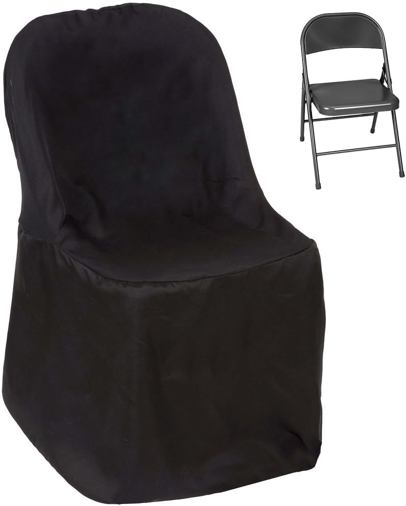 Tableclothsfactory 100 PCS Black Linen Polyester Folding Chair Cover Dinning Chair Slipcover for Wedding Party Event Banquet Catering