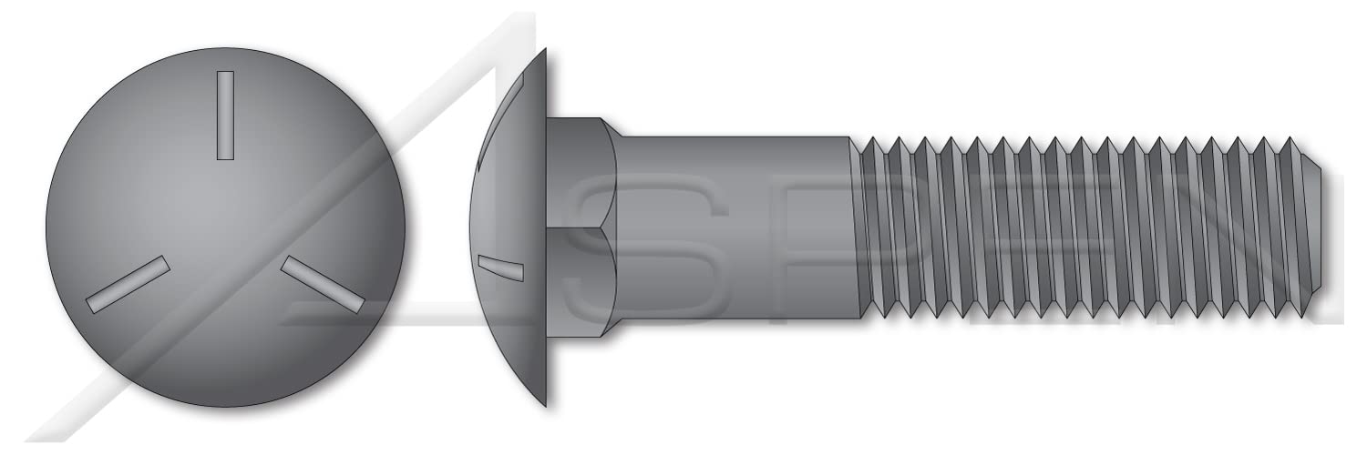 (100 pcs) 1/2'-13 X 7-1/2', Carriage Bolts, Round Head, Square Neck, Undersized Body, Part Thread, Grade 5 Steel, Plain