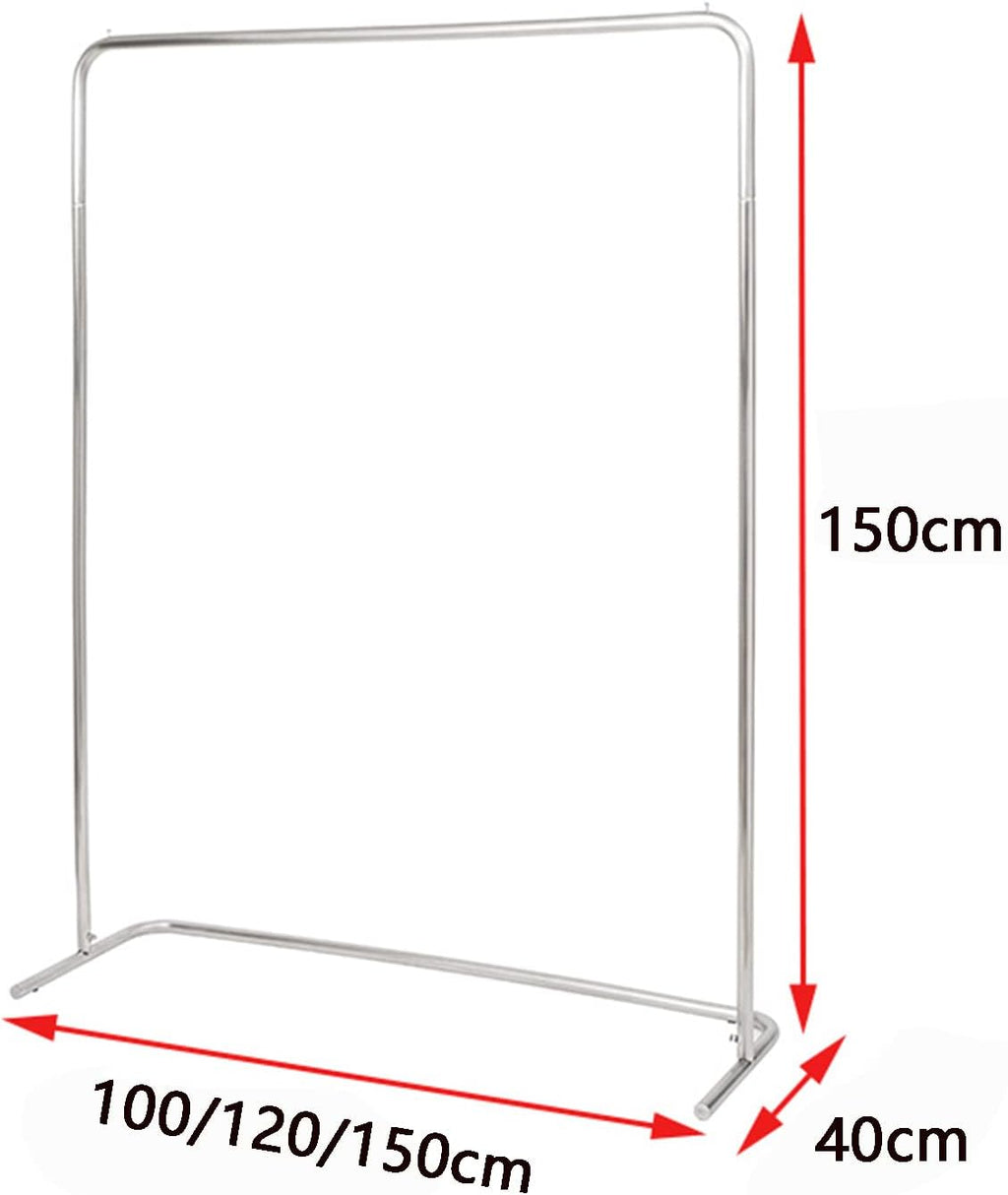 Heavy duty Garment rack Freestanding Clothes Rail For Retail Display Silver Stainless Steel Clothing Rack Bedroom Hanger Single Rod Coat Rack Stand Laundry Room Drying Rack Easy To Assemble ( 120X40X