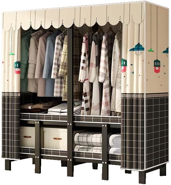 HUHJYUGE Wardrobe Closet with Cover, Portable Wardrobe Closet for Bedroom, Freestanding Clothes Garment Rack, Clothes Storage Organizer Shelves, Heavy Duty Closet Storage Organizer, for Cloakroom