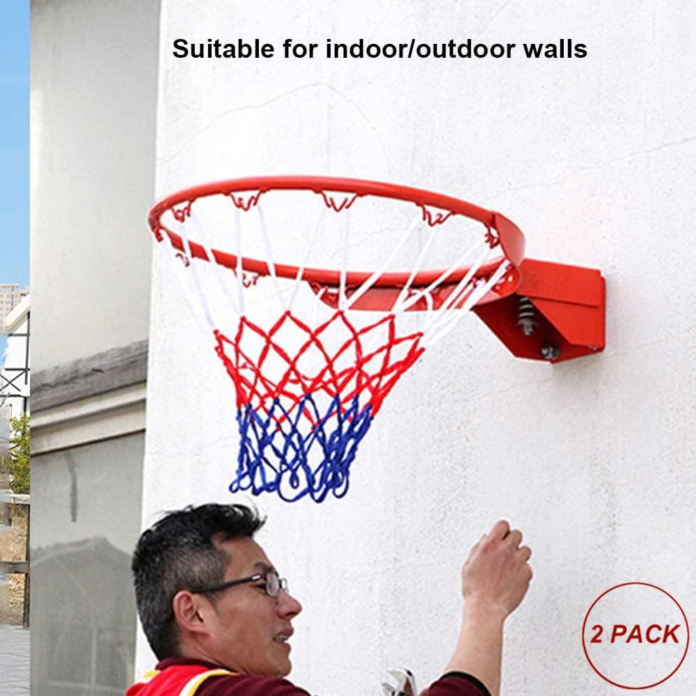 THUNDERBAY 18 inch Standard Double Spring Flex Reinforced Wall Mounted Basketball Rim, Two Nylon Nets Include One Nightlight Basketball Net