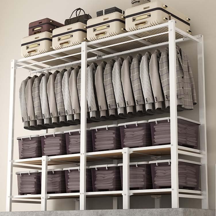 HUHJYUGE Portable Closets for Hanging Clothes, Free Standing Cloth Rack with Cover, Heavy Duty Wardrobe Metal Garment Rack, Spacious Large -Capacity Storage Space, for Bedroom Living Room