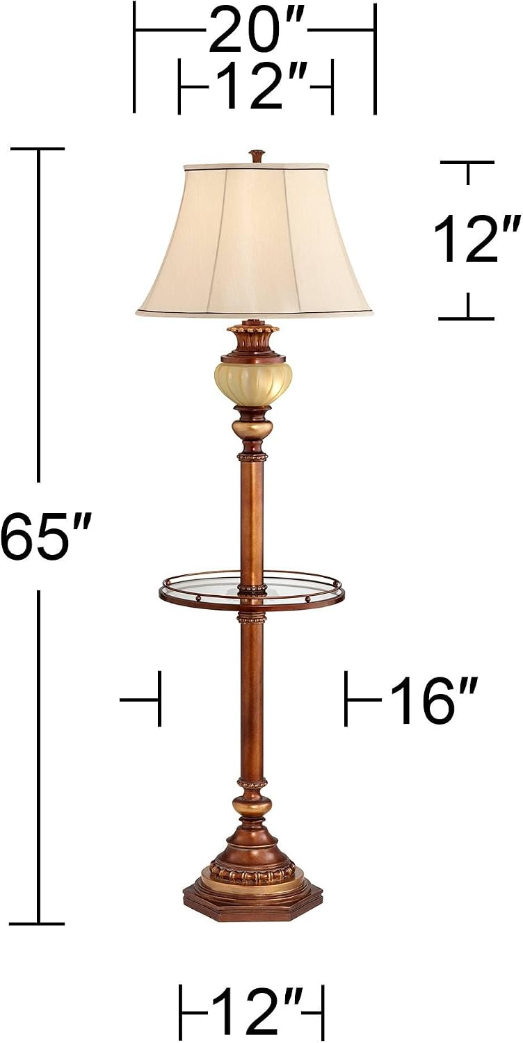 Kathy Ireland Hyde Park Rustic Vintage Floor Lamps Set of 2 with Nightlight Glass Tray 65' Tall Bronze Gold Pearl White Frosted Glass Fabric Bell Shade for Living Room Reading House Bedroom