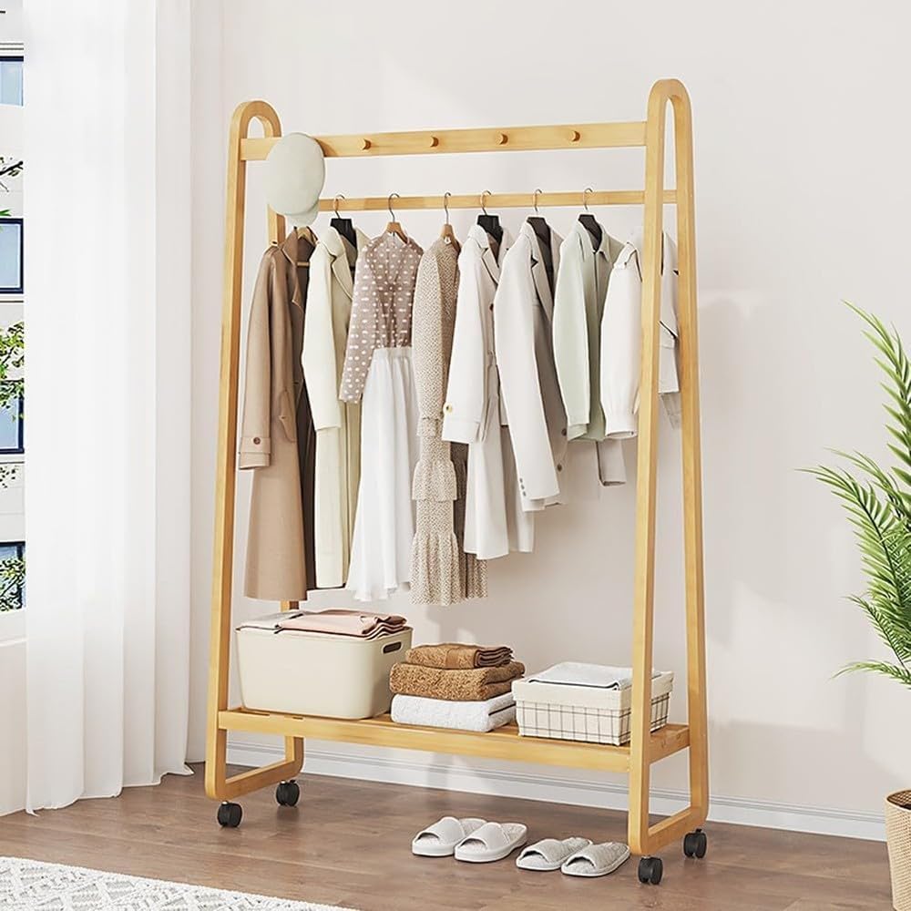 Slide Out Pants Rack Closet Hanger Bar Pull Trousers Tie Belts Scarf Racks Top Mounted Wardrobe Clothes for Closet Retractable,Stylish Bamboo Freestanding Garment Rack with 5 Shelves Space S
