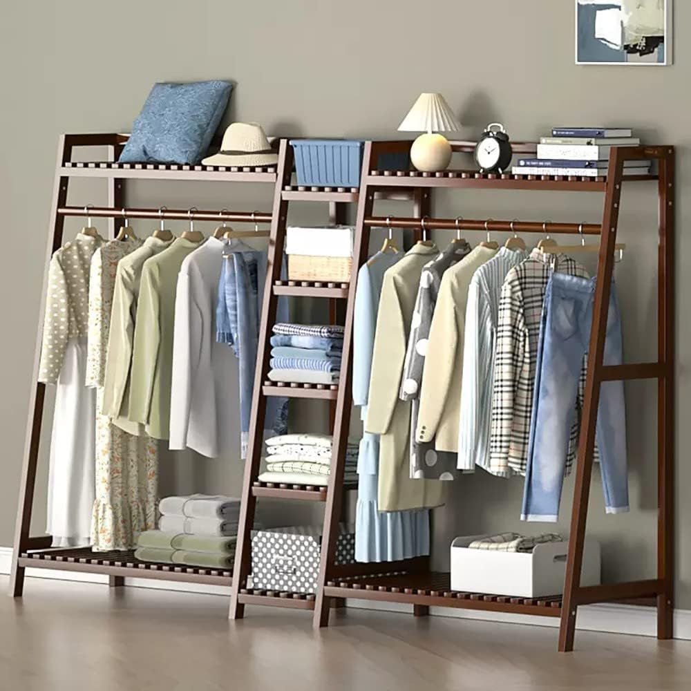 Bamboo Freestanding Coat Rack with Top Shelf and Shoe Rack Wardrobe Closet nizer for Bedroom Hallway